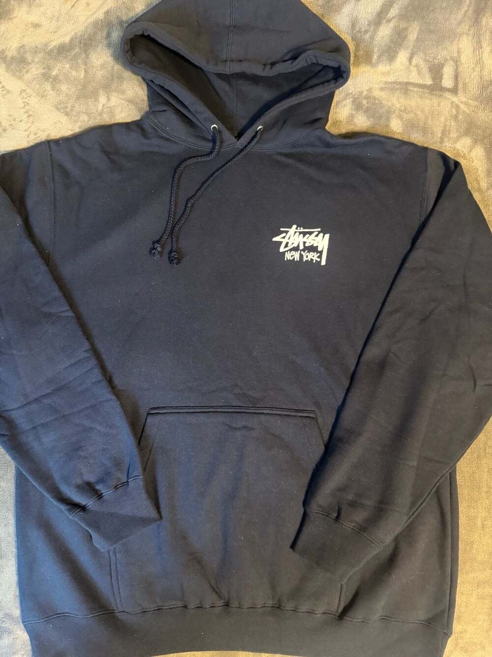 Stussy New York Logo Hoodie Navy Size Xl